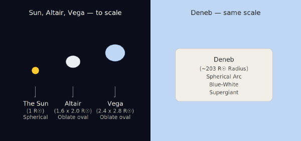 Comparative sizes of the three stars in the Summer Triangle