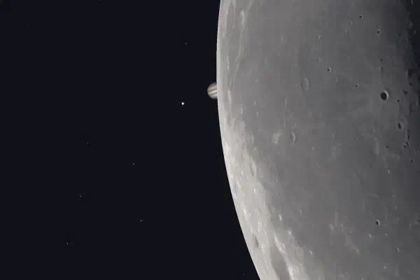 Ingress, Jupiter roughly half-covered against the Moon’s bright limb, 4:26 AM EDT