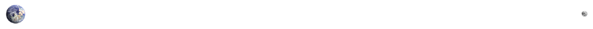 Earth and the Moon drawn to scale in both size and separation: the Moon is a small ball about 30 Earth-widths away