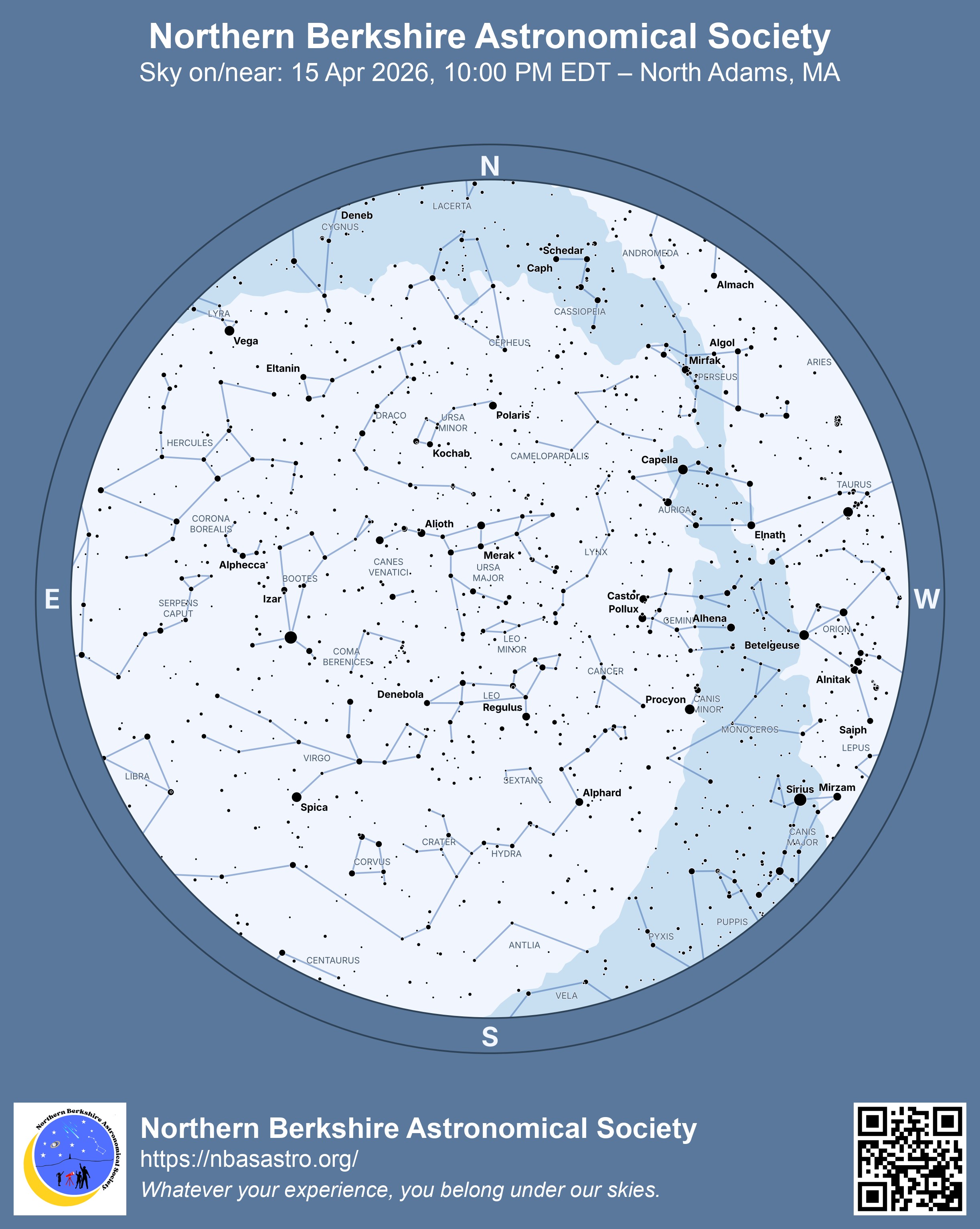 Reference starmap for April 2026 (no planets)